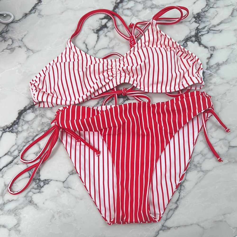 Cupshe Red and White Striped Bikini